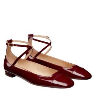 Stuart Weitzman Ballet Flat Eden Red Rosewood Patent Leather Shoes Size 10AA